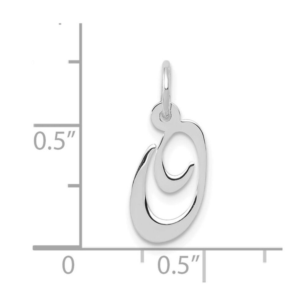 10k White Gold Small Fancy Script Initial O Charm - image 2